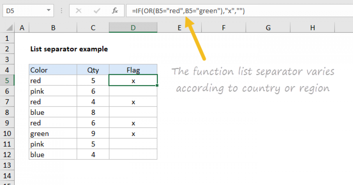 list separator excel vba